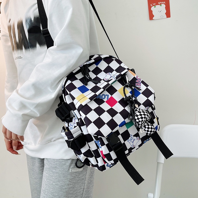 Balo IELGY in họa tiết caro dễ thương phong cách hàn quốc cho nữ