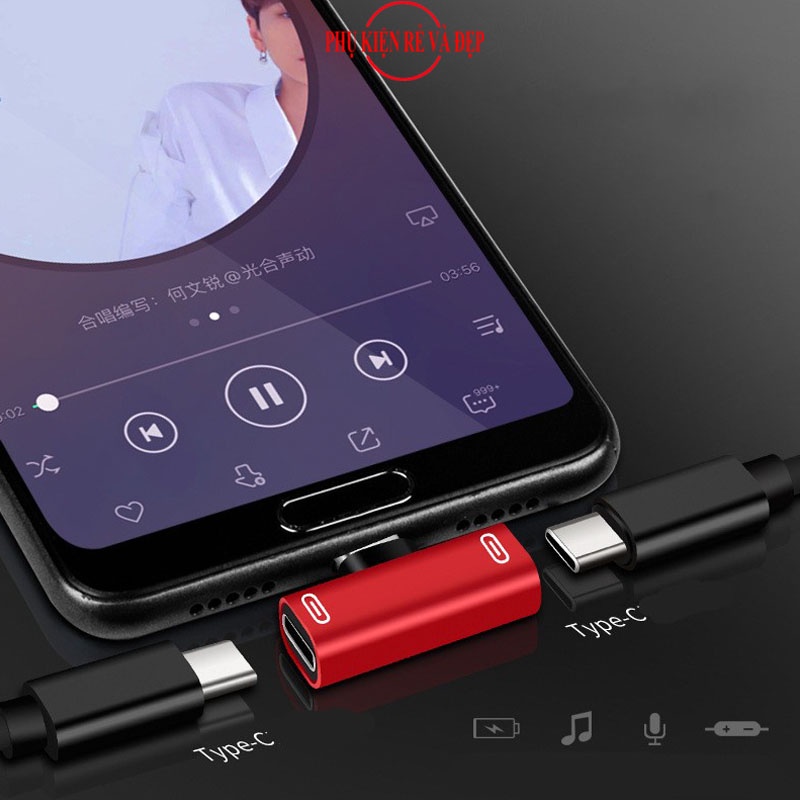 Đầu Chuyển Đổi Nghe Nhạc Từ Type C sang Type C sang Xạc Type C - Bộ Chia Cổng USB-C 2 cho HUAWIE và XIAOMI
