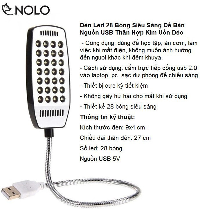 XịnRẻ Đèn Led 28 Bóng Siêu Sáng Để Bàn Cổng USB Thân Hợp Kim Uốn Dẻo Cong Tùy Ý
