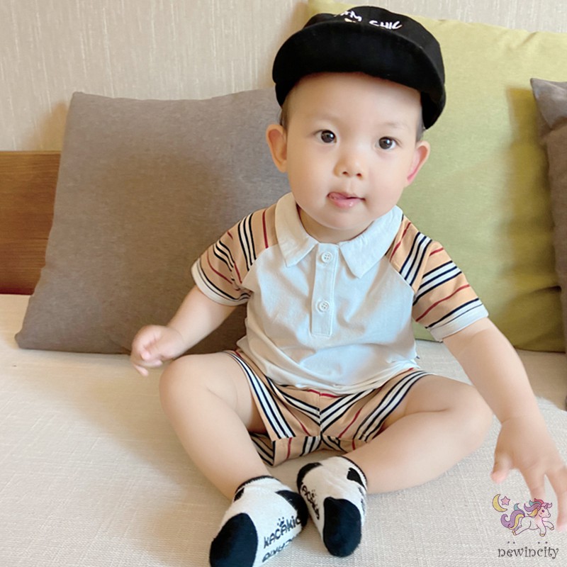 Set Áo Thun Kẻ Sọc + Quần Short Đáng Yêu Cho Bé Trai