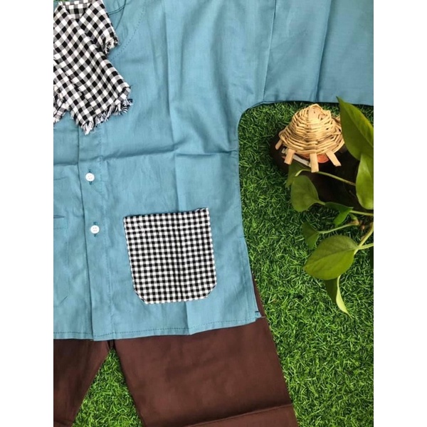 Bà Ba Xanh Navy Quần Nâu-Đen