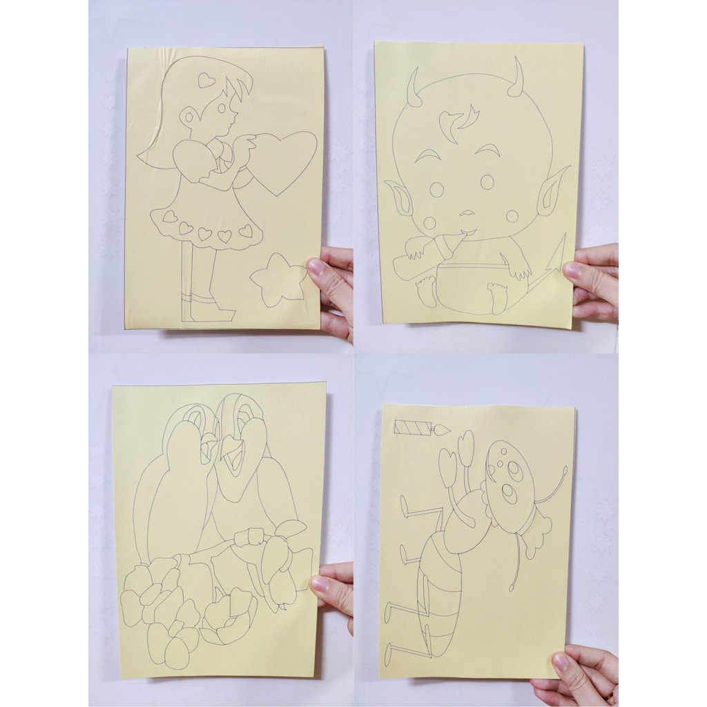 ❤️ Tranh cát cho bé tập tô màu có kèm cát - Size NHỎ 12 x 18 cm