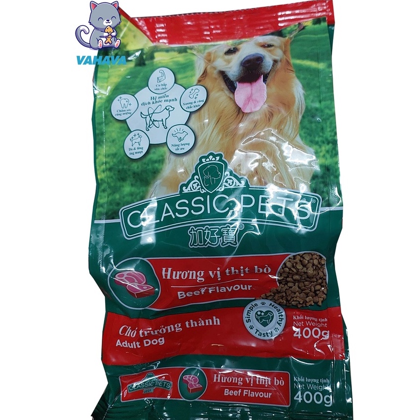 Thức Ăn Hạt Dành Cho Chó Lớn, Chó Trưởng Thành Trên 12 Tháng Tuổi Classic Pets 400g Vị Thịt Bò – VAHAVA