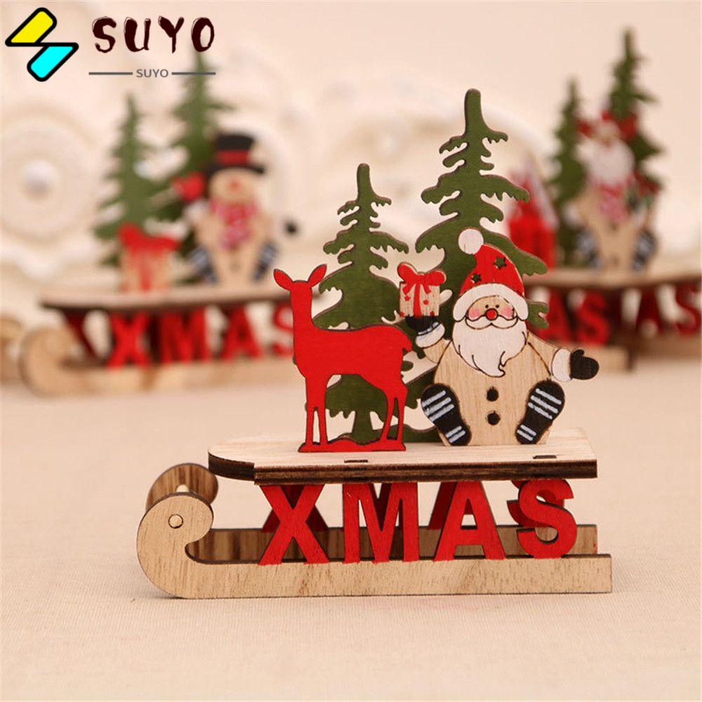 Phụ Kiện Trang Trí Bàn Làm Việc Bằng Gỗ Hình Ông Già Noel / Người Tuyết / Nai Sừng Tấm
