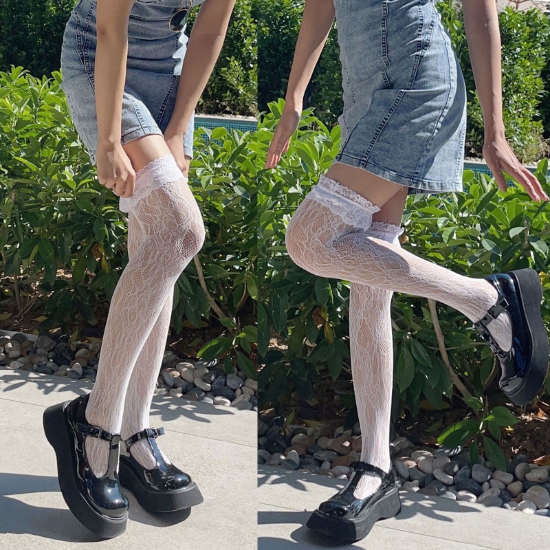 XIXI Tất Chân Cao Qua Gối Phối Ren Phong Cách Lolita Nhật Bản Dễ Thương Dành Cho Nữ