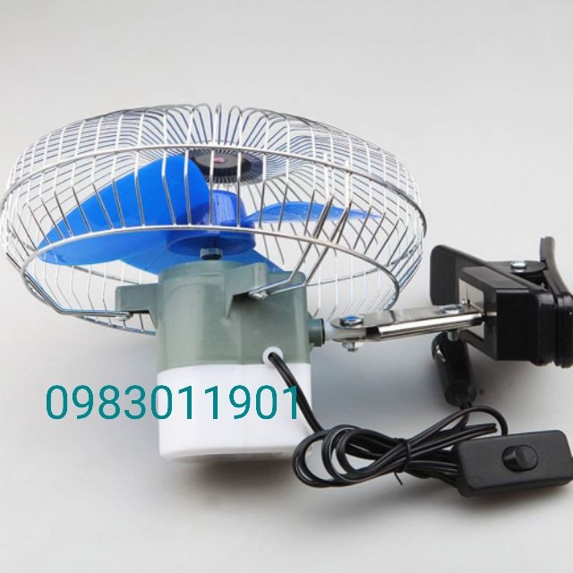 Quạt ca bin chân kẹp cánh xanh. quạt điện 12v, 24v