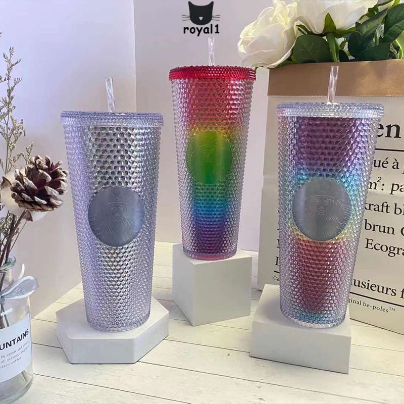 Bình Giữ Nhiệt Cao Cấp Starbucks Bình Nước 473Ml/710Ml Trong Suốt Ly Nhựa Có Ống Hút Có Thể Tái Sử Dụng
