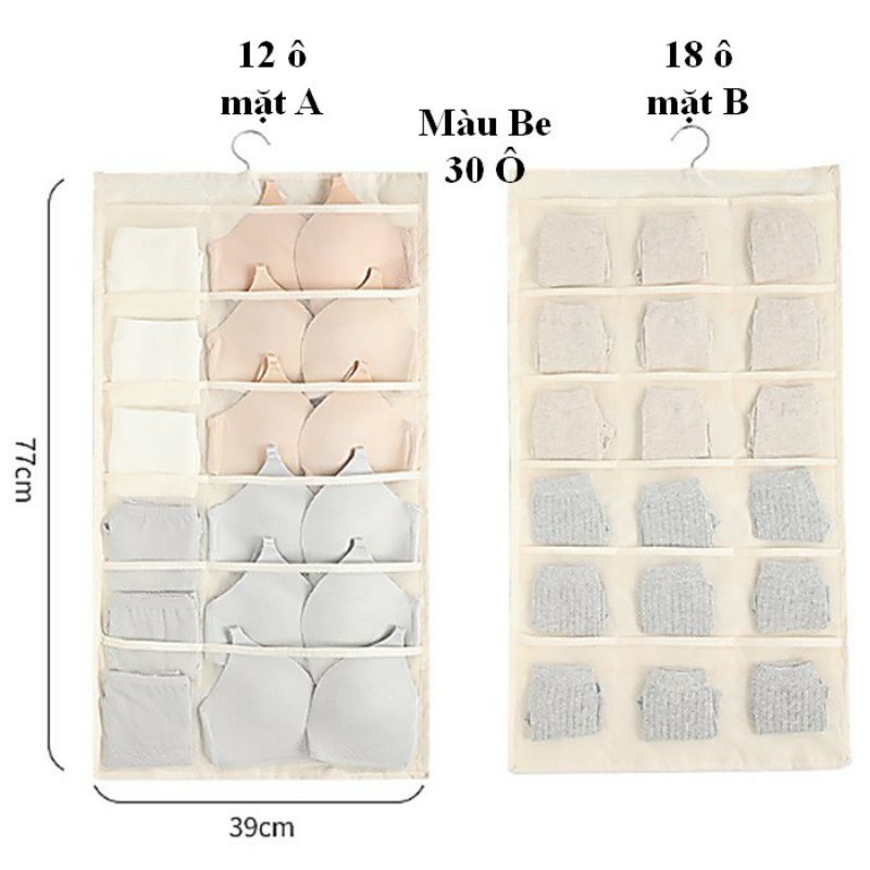 Túi treo đồ lót, vớ 2 mặt 30 ngăn