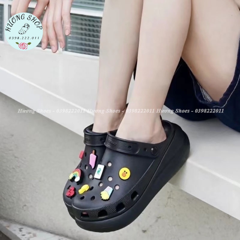 Tặng kèm jibit, Dép Sục Crush 6p màu đen hack dáng cho chị em