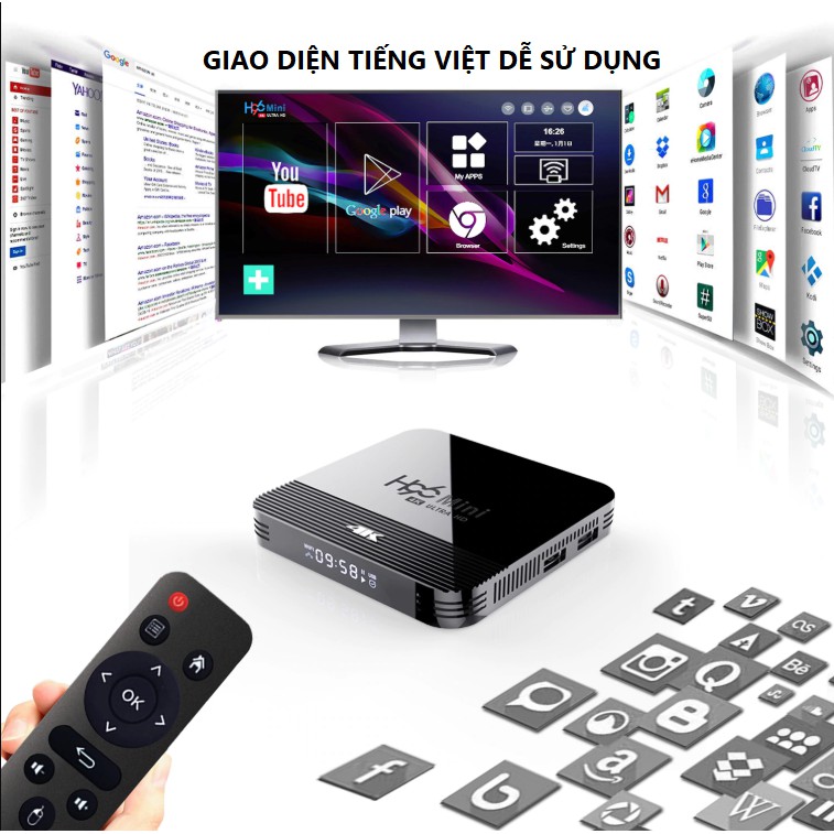 Android TV BOX Tiếng Việt Bản 2G Ram Và 16G Bộ Nhớ Trong Bảo Hành 12 Tháng TV BOX H96MINIH8