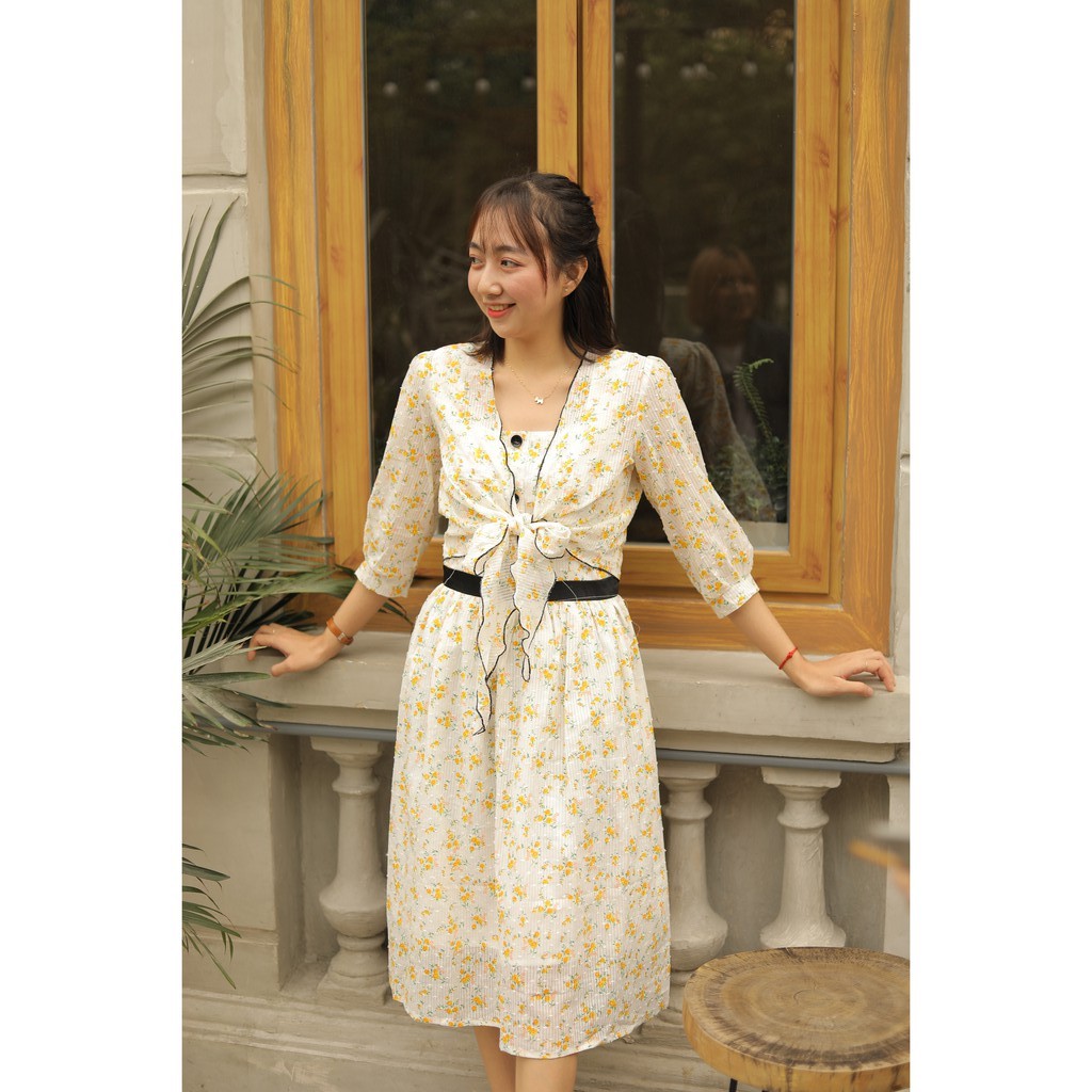 Sét váy hoa boi vàng tiểu thư siêu đẹp