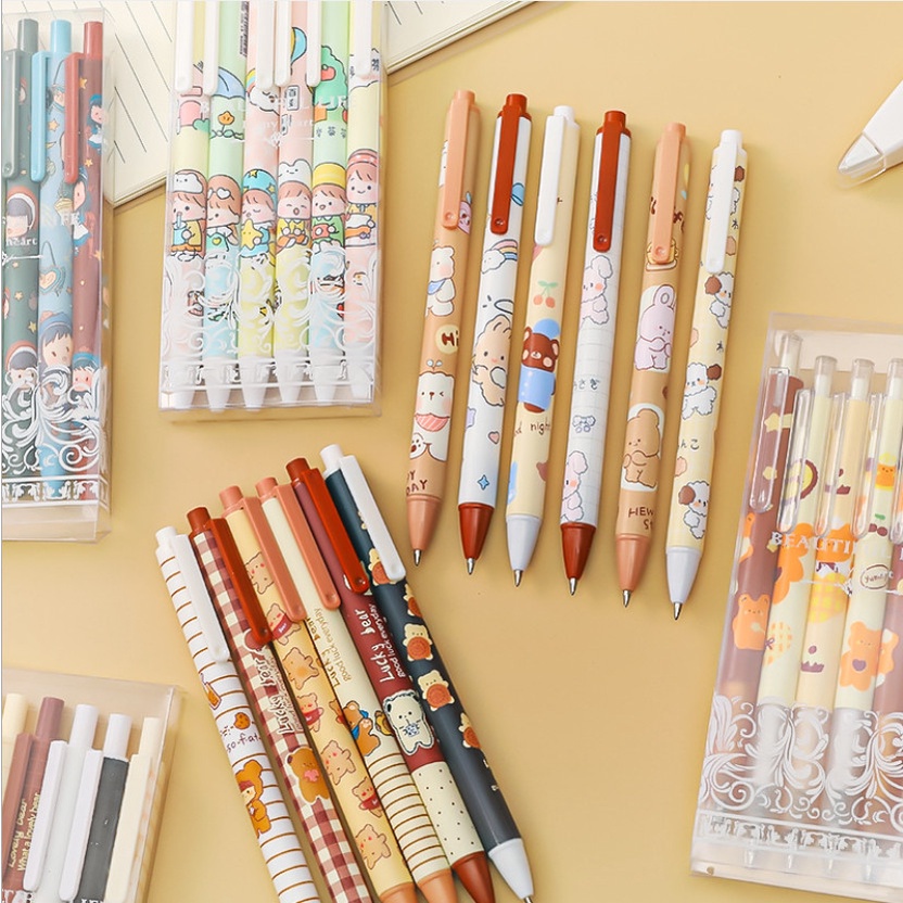 Set 6 bút bi ngòi to 0.5mm hình gấu thỏ dễ thương BAG U S6BGAU