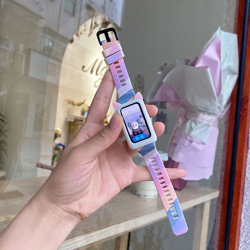 Dây Đeo Thay Thế Bằng silicone Màu Cầu Vồng Đơn Giản Cho Huawei Band 7 / 6 Honor Band 6