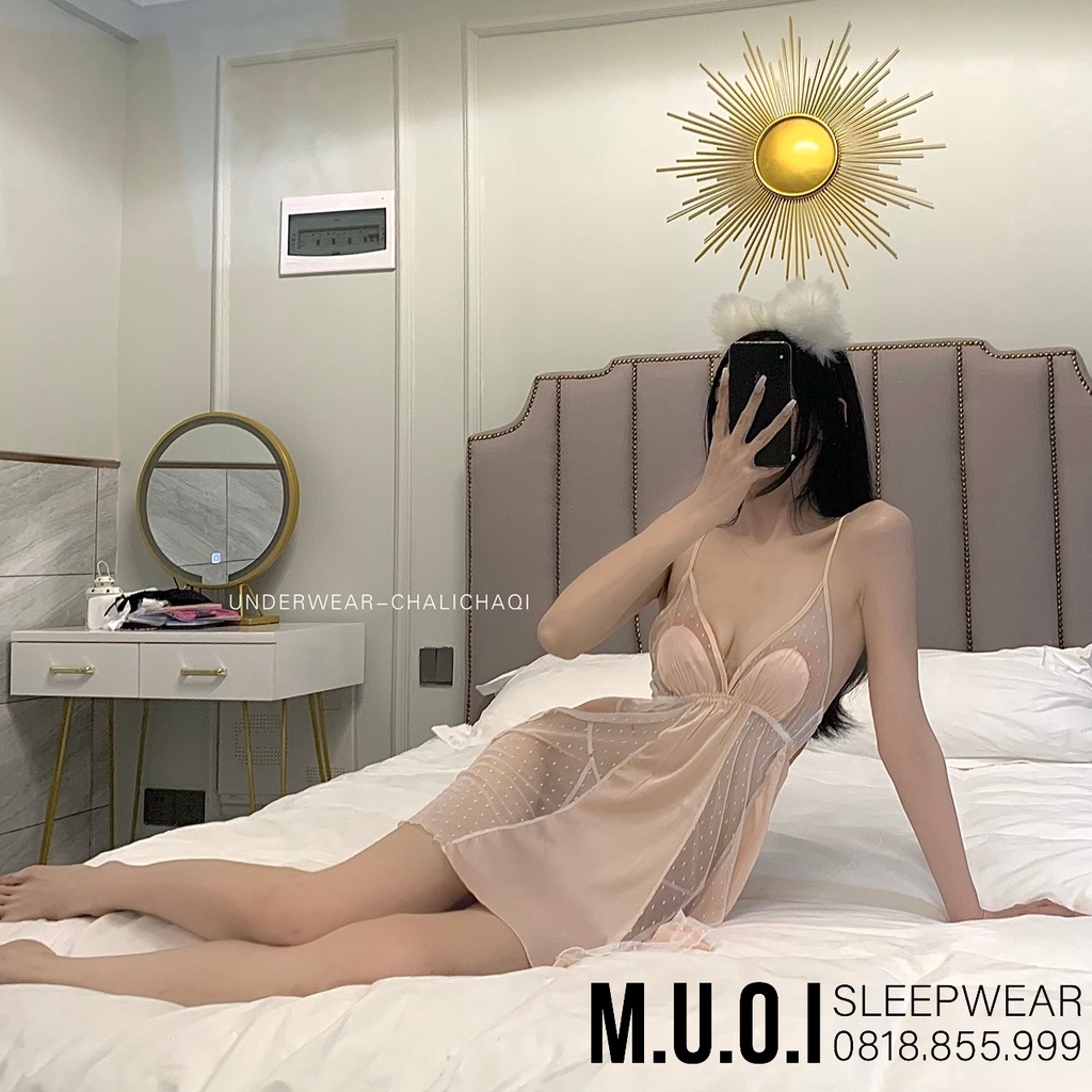[FREESHIP] Váy ngủ sexy Quảng Châu - Sx 23 Váy ngủ lụa chấm bi thắt nơ lớn khoe dáng Quảng Châu cao cấp - Hàng có sẵn