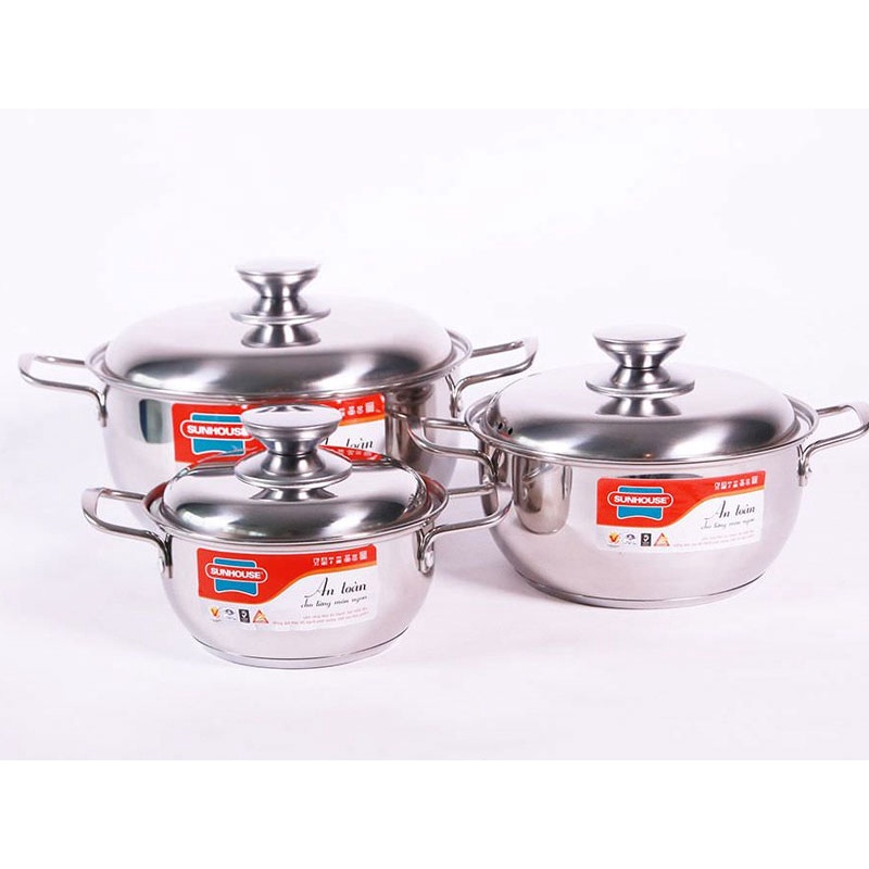 Bộ nồi inox Sunhouse 3 đáy SH335 dùng được bếp từ  GiadungDrB