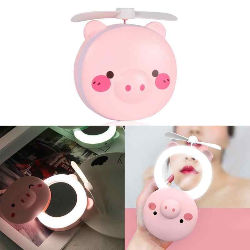 (HOT) Gương soi , gương trang điểm cầm tay bỏ túi mini có đèn LED và Quạt siêu tiện dụng họa tiết dễ thương G01