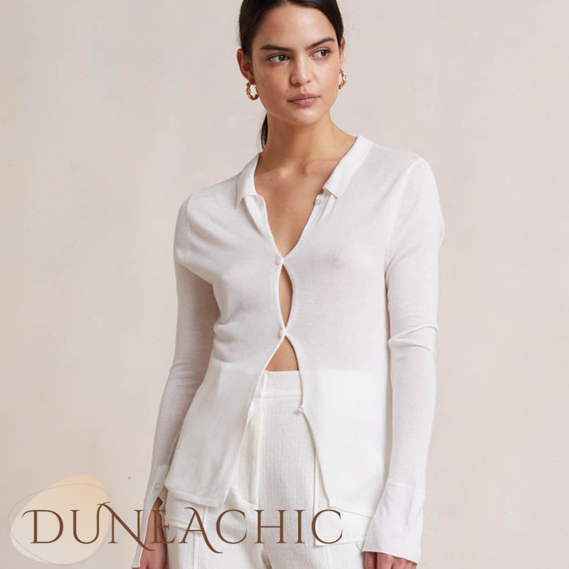 DUNEA Áo Sơ Mi Tay Dài Cổ Bẻ Đính Khuy Xẻ Tà Kiểu Đường Phố Cá Tính Cho Nữ