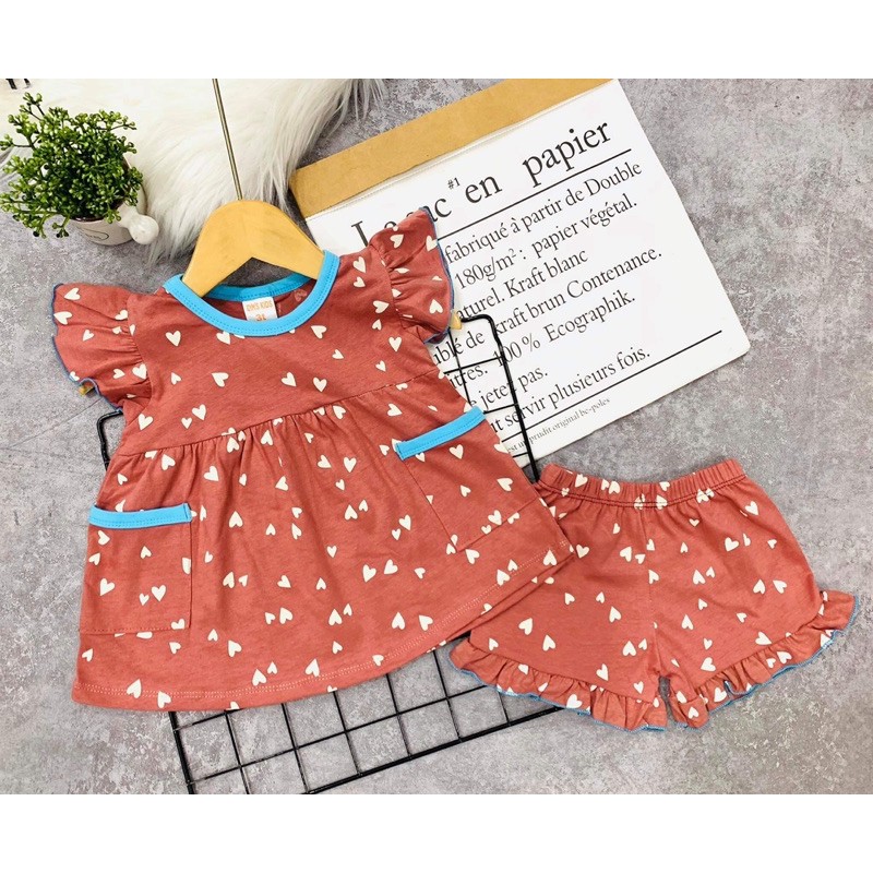 Bộ babydoll tay cánh tiên quần xoè thun cotton xinh xắn cho bé gái từ 10 đến 22kg - Bộ quần áo trẻ em