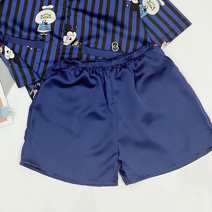 Đồ Ngủ Pijama Nữ Cao Cấp - Đồ Ngủ Pijama Nữ Cao Cấp chất Satin dày mịn siêu mát (xanh đậm)