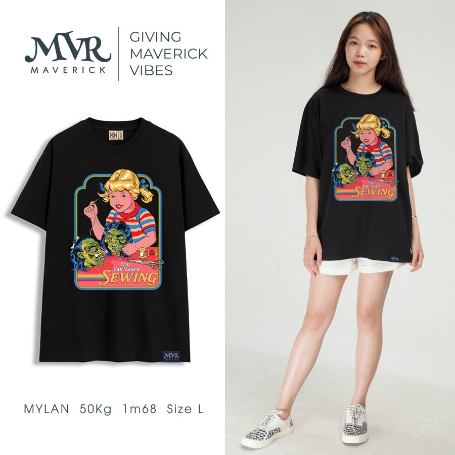 Áo thun nam nữ form rộng Cotton thoáng mát phong cách hoạt hình Mỹ bạn có thể học may MVR KK3906