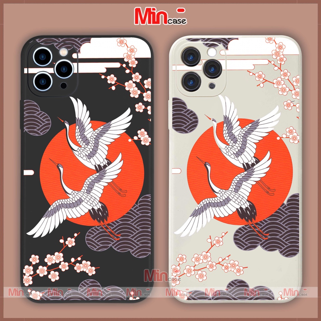 Ốp lưng điện thoại iPhone chim hạc cạnh viền vuông silicon dẻo cho ip 6/6s/7/8/X/XS/XR/11/12/13/14 Pro Plus Max Mincase
