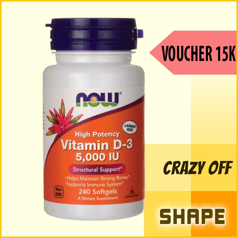 VITAMIN D3 5000IU |Viên Uống Now Cung Cấp Vitamin D3 5000IU [240 Viên] - Chính Hãng Tại Shape Store | Thế Giới Skin Care