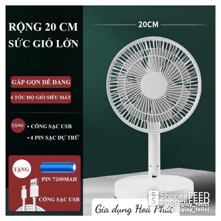 Quạt sạc tích điện AKIRA để bàn gấp gọn pin trâu 7200mAh size đại