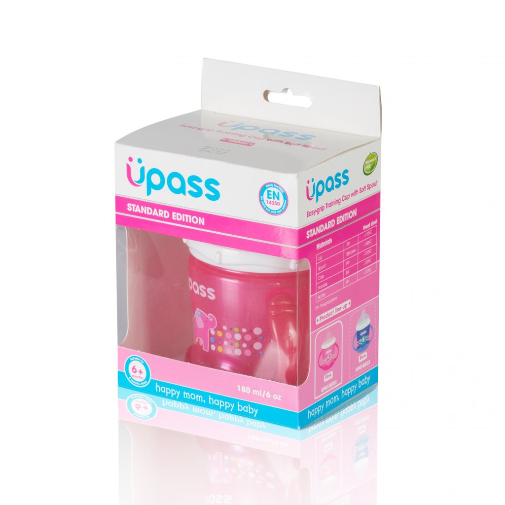 Bình tập uống 180ml Upass có núm hút mềm / UP0180X / cho bé từ 6 tháng tuổi