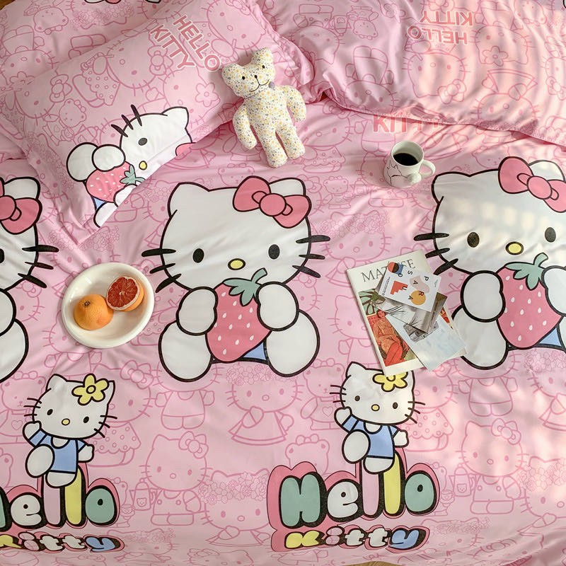 Bộ chăn ga gối Cotton Poly phong cách Hàn Quốc - Hello Kitty ( Không kèm ruột )
