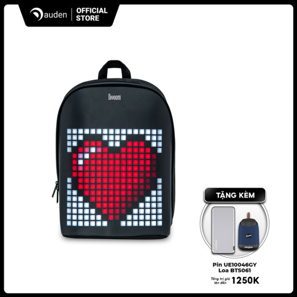 Balo Divoom Pixoo backpack có màn hình LED, ngăn chứa lớn vừa Laptop 14 Inch, chống thấm nước