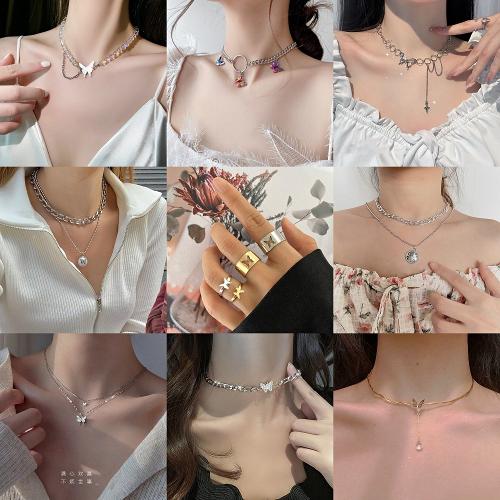 vòng cổ Hợp Kim Nhiều Lớp Mặt Hình Bướm Xinh Xắn Cho Nữ