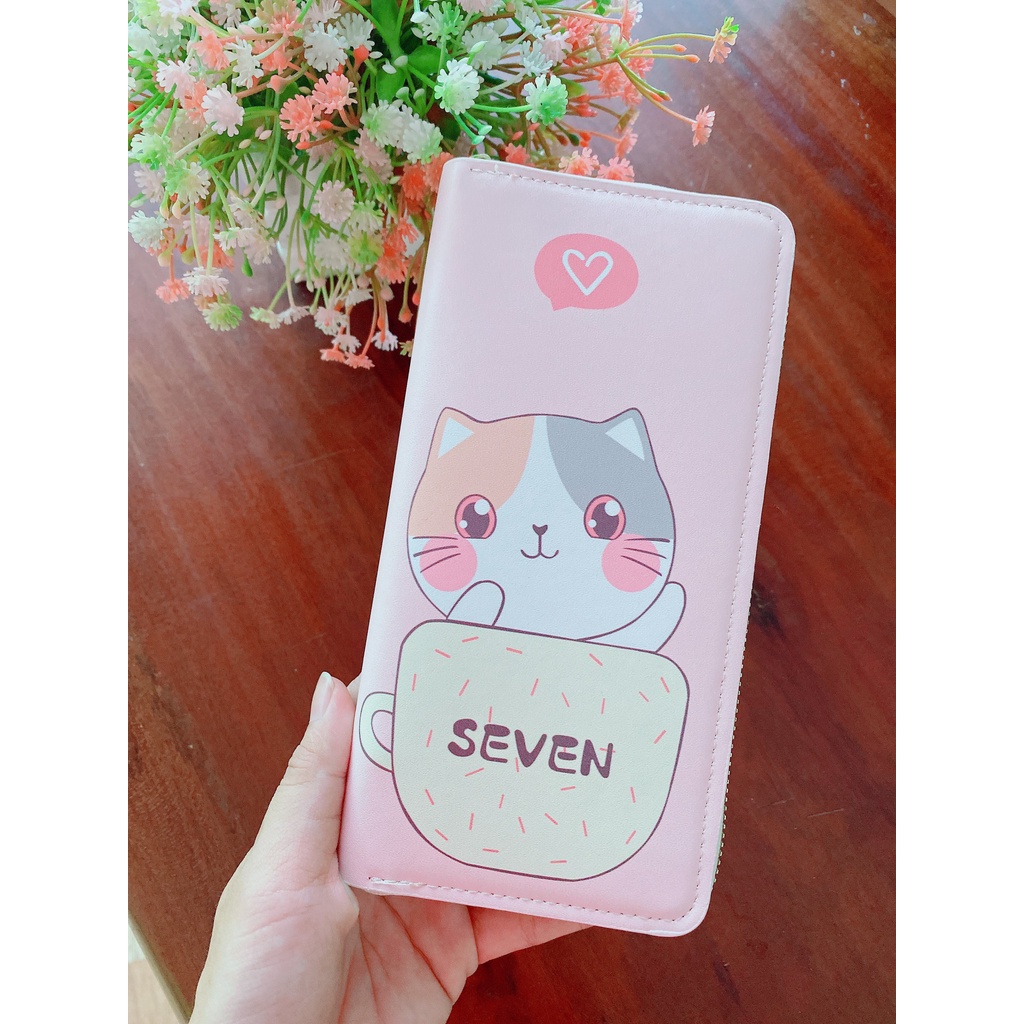 Ví Dài Nữ Cầm Tay Họa Tiết Cat Numberr Siêu Yêu Mẫu Mới