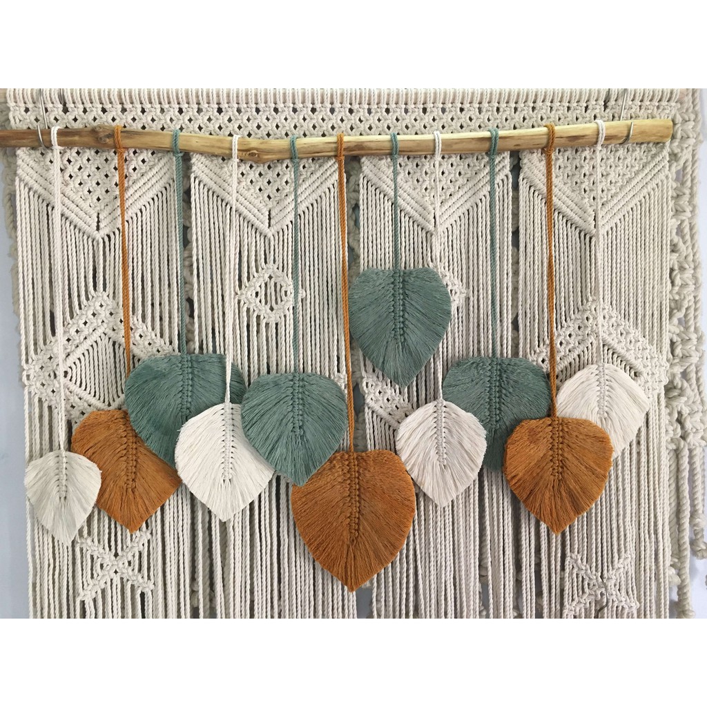 Rèm macrame lá | Rèm Lá macrame 1mx80cm Chất liệu 100% cotton kèm thanh gỗ treo | macrame wall hanging