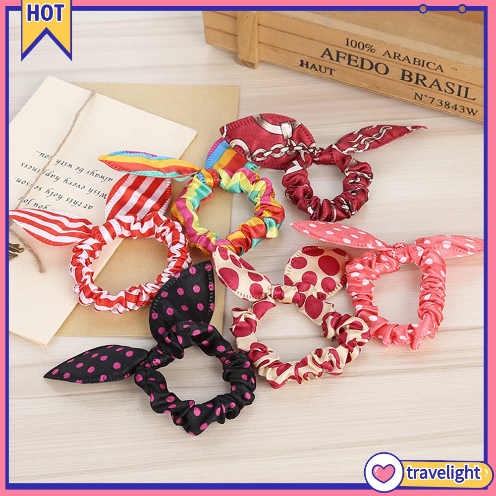Set 10 Dây Cột Tóc Co Giãn Hình Tai Thỏ Đáng Yêu Cho Bé Gái