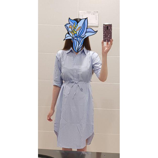 Đầm Nữ Xanh Sơ Mi Kẻ Sọc