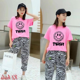Set thể thao bé gái siêu cá tinh áo thun cotton quần rằn ri sỉ sll