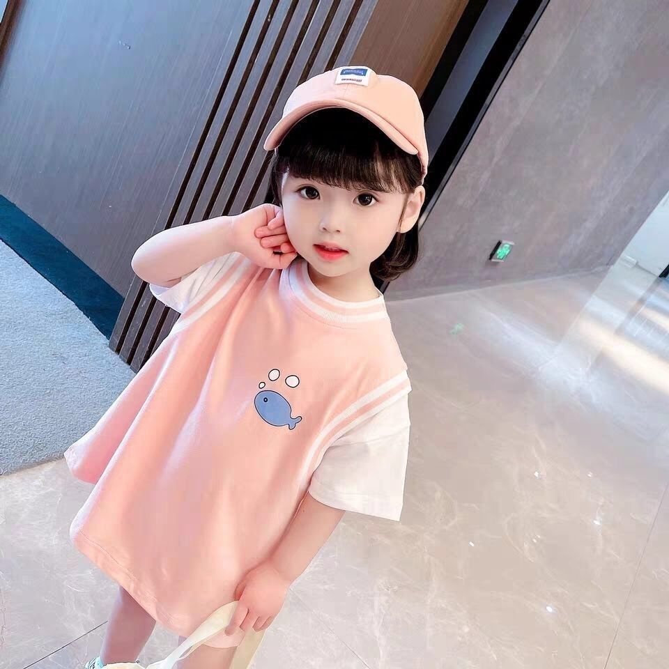 Đầm thun cotton tay ngắn thiết kế mới thời trang mùa hè theo phong cách Hàn Quốc dành cho bé gái