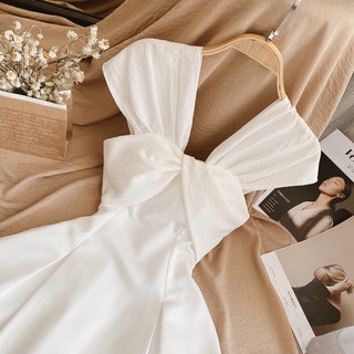 Váy trắng lệch vai nơ(Sẵn tại shop )