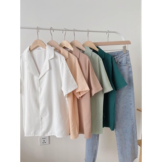 Áo sơ mi cổ vest cộc tay đũi lụa