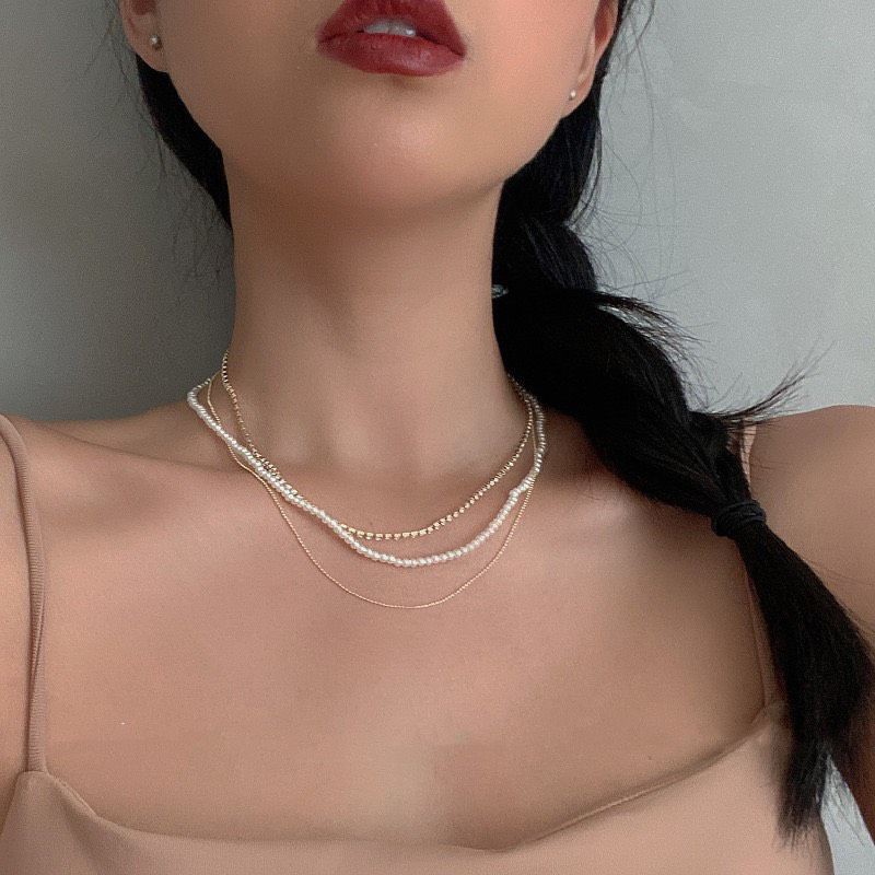 Choker vintage 3 line phá cách phối đá và hạt bi mã GX-8801