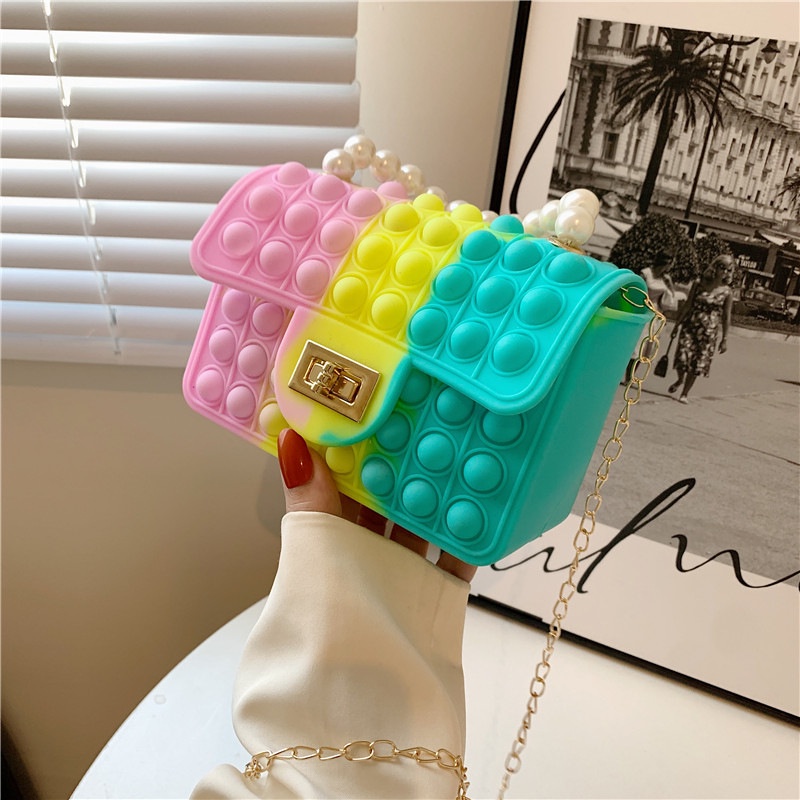 Pop It Túi Xách Tote Đựng Đồ Chơi Cầm Tay Đính Ngọc Trai Dễ Thương Dành Cho Nữ