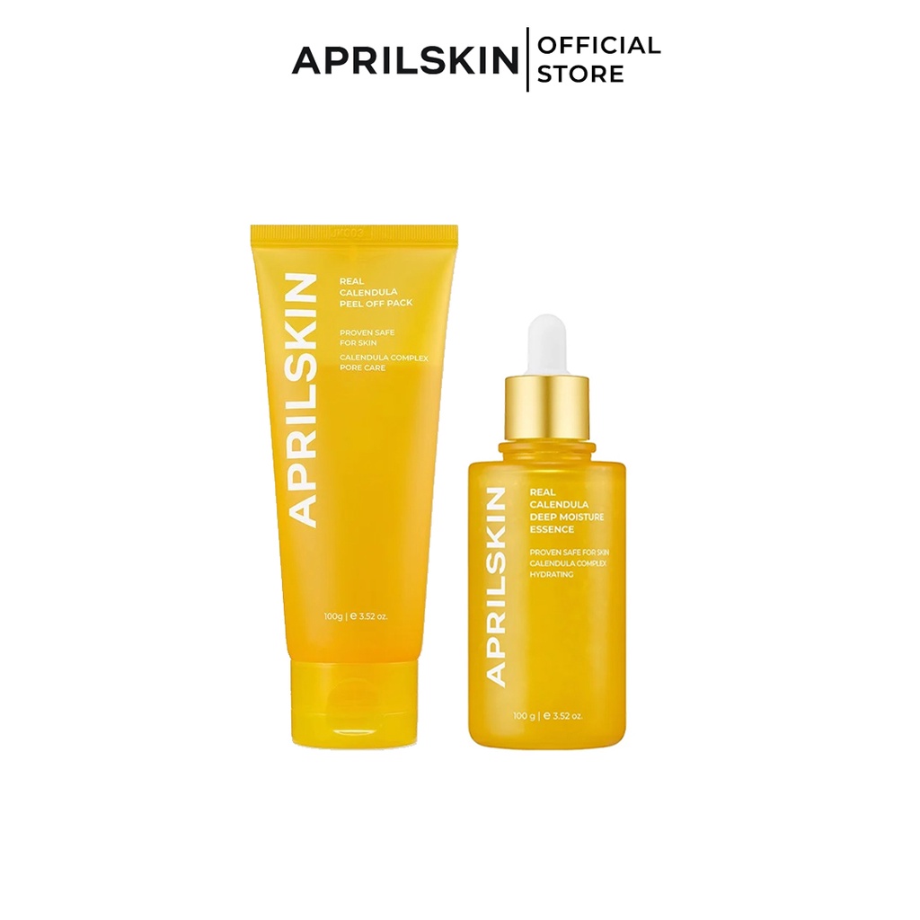 Set mặt nạ lột tế bào chết APRILSKIN Real Calendula Peel Off Pack &amp; tinh chất Moisture Essence