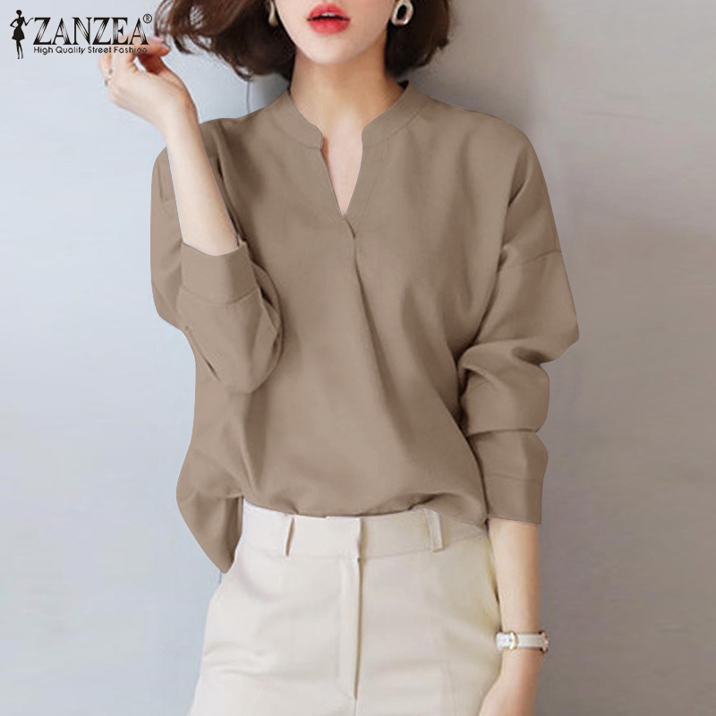 Zanzea Áo Kiểu Tay Phồng Cổ Chữ V Phong Cách Hàn Quốc Thời Trang Cho Nữ