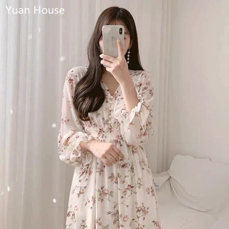 Váy hoa nhí vintage cổ V ( ảnh thật/ có video)