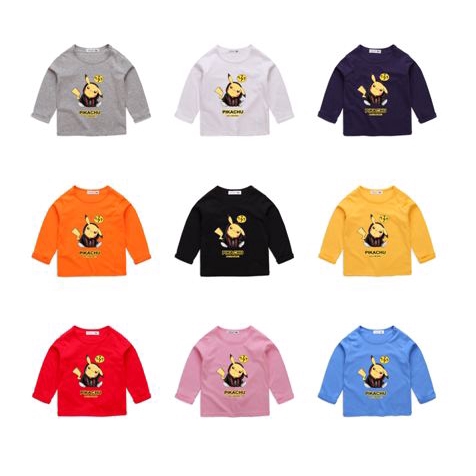 Áo Thun Tay Dài 9 Màu 100% Cotton Hình Pikachu Cho Bé