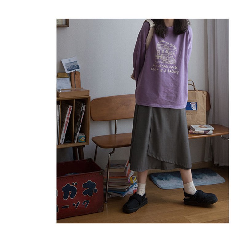 Áo Thun Nữ Tay Dài Dáng Rộng Thời Trang Phong Cách Hàn Quốc