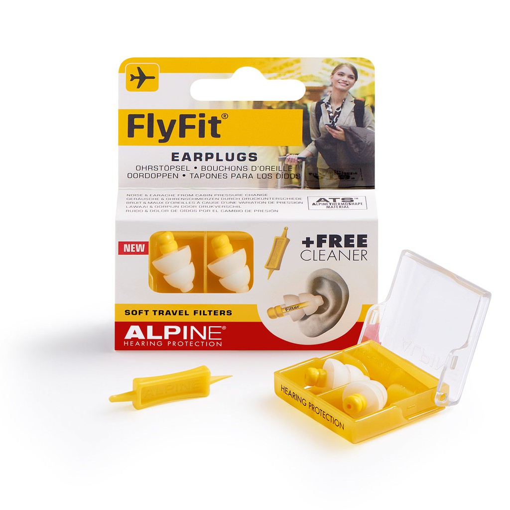 Nút bịt tai chống ồn đi máy bay Alpine FlyFit dành cho người lớn (Size M màu trắng+vàng)