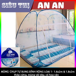 Mùng chụp tự bung đỉnh rộng ROSIE 1.6m/1.8m x 2m loại 1 vải dày hoa văn trắng xanh như hình bảo hành 12 tháng