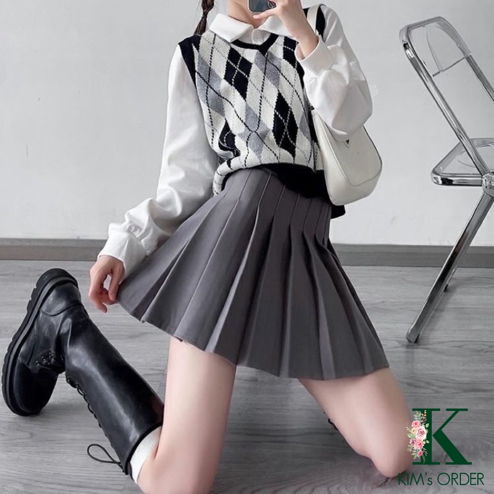 Chân Váy Nữ Ngắn Tennis Xếp Ly Màu Ghi Đen Trắng Loại 1 Có Lót Trong Cạp Cao Năng Động Style Thể Thao Mặc Hàng Ngày