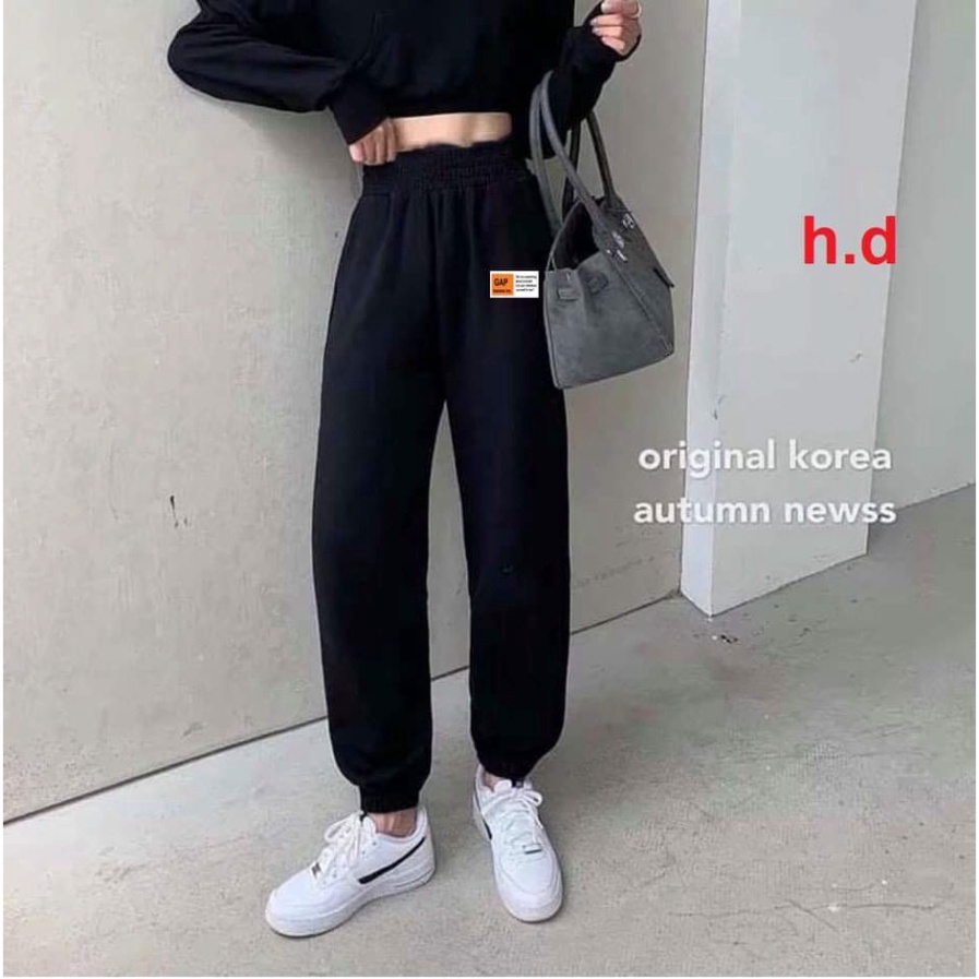 Quần dài ống boom in logo cam, quần jogger nữ chun gấu form thụng kiểu dáng Hàn quốc [ Rẻ vô địch]